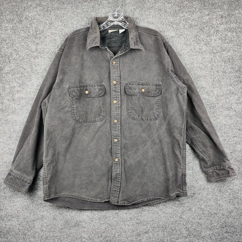Field & Stream Shirt Jacket Mens XLT Gray Quilted Flannel Button Front